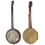 Early provincial seven string banjo bearing an Edward Withers retail label to the inner ring;