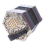 Lachenal & Co. concertina with forty six bone buttons on pierced metal ends, six fold bellows,