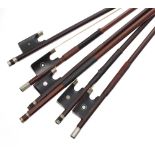 Six old nickel mounted violin bows (6)