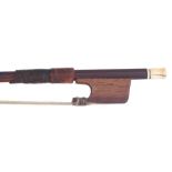 Interesting early English violoncello bow circa 1810, the stick round, the wooden frog stamped Lucas