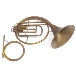 French horn by Couesnon & Cie, Paris, brass tubing, three Périnet valuves, with one crook, in case