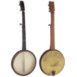Early provincial seven string fretless open back minstrel banjo, with 11" skin and 24" scale;