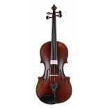 19th century German violin, 14 3/16", 36cm, bow, case