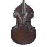 Late 19th century double bass (restored), back length 43.25", stop length 23.5" and vibrating string