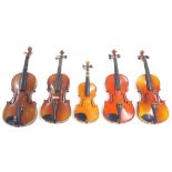 Box of five various violins (5)