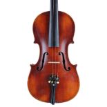 German double purfled violin labelled Hermann Schwartz, Meldeburg Anno 1911, 14 1/8", 35.90cm