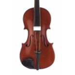 Good French three-quarter size violin labelled Instruments de Musique, Paul Beuscher, 27,