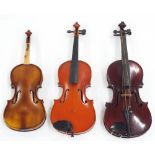 French Compagnon three-quarter size violin, 13", 33cm; also contemporary half size and quarter