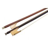 Two old violin bows with ivory and bone frogs (2)
