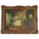 Danieli - Musicians around a kitchen table in a stone cottage, signed oil, 23.5" x 32", within an