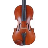 French violin of the Colin School circa 1900, the two piece back of medium curl with similar wood to
