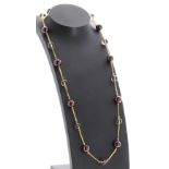 Garnet and smoky quartz 14k bead necklace, 26gm, 22" long