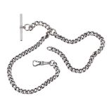 Silver double Albert watch chain, with T-bar and clasp, 25.9gm, 13.25'' long approx