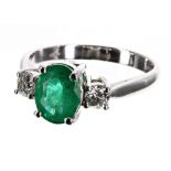 18ct white gold emerald and diamond three stone ring