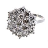 Large fancy 18ct white gold diamond cluster ring, round brilliant-cuts, estimated 3.00ct approx,