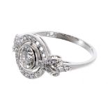 Art Deco style platinum diamond cluster ring, the centre diamond 0.75ct, clarity SI, colour J-K, 4.