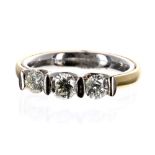 18ct bi-colour three stone diamond ring, 0.84ct approx, clarity I1, colour I-J, band width 4mm, 7.