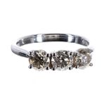 18ct white gold three stone diamond ring, round brilliant-cut, 1.54ct approx, clarity SI, colour J-