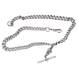 Silver graduated double Albert watch chain, with t-bar and clasp, 41.9gm, 15'' long approx