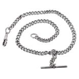 Silver Albert watch chain, with T-bar and clasp, 29.9gm, 14'' long approx