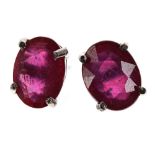 Pair of silver treated ruby ear studs, 8mm x 6mm, 2gm; boxed