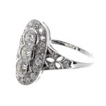 Ornate platinum diamond ring in the Art Deco style, estimated 1.00ct approx, width 17mm, 4.1gm, ring