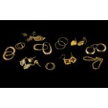 A Collection of 9ct Gold Ladies Earrings - 11 pairs in total. All are hallmarked for 9.