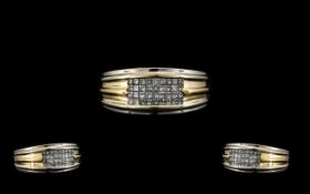 18ct Gold - Superb Quality Two Tone Gold Diamond Set Dress Ring of Contemporary Design.