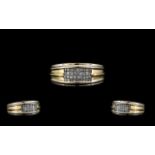 18ct Gold - Superb Quality Two Tone Gold Diamond Set Dress Ring of Contemporary Design.