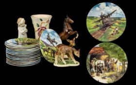 Mixed Lot Of Pottery And Plates. Comprising, Arthur Wood England Vase, German Dear Ornament, Nao