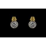 18ct Gold Contemporary Designed Pair of Good Quality Diamond Set Earrings, Rubbed Over Setting.