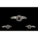 Ladies Petite 18ct White Gold Attractive Sapphire and Diamond Set Dress Ring,