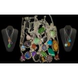 Collection of 20 Stone Set Necklaces all on silver plate chains,