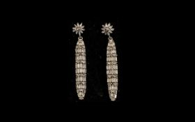Diamond Pair of Elongated Marquise Shape Drop Earrings,