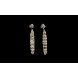 Diamond Pair of Elongated Marquise Shape Drop Earrings,