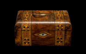 Victorian Walnut Inlaid Jewellery Box with fitted interior tray.