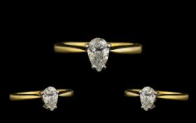 18ct Gold Superior Quality Single Pear Shaped Diamond Set Dress Ring the faceted pear shaped