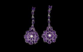 Amethyst Pair of Long Pendant Drop Earrings, 12.