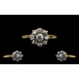 Edwardian Period - Excellent Quality Diamond Set Cluster Ring - Flower head Setting. Marked 18ct.