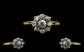 Edwardian Period - Excellent Quality Diamond Set Cluster Ring - Flower head Setting. Marked 18ct.