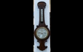 Victorian Style Mahogany Onion Top Shaped Barometer, with silvered dial. Size 29".