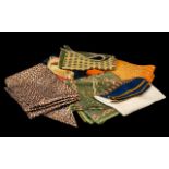 Collection of Vintage Scarves comprising five mixed material scarves: a cotton paisley print square