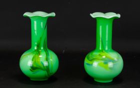 A Pair Of Murano Style Art Glass Vases Specimen Vases with fluted rim in opaque seafoam green with