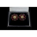 Ladies Attractive Pair of 9ct Gold Amethyst and Diamond Set Earrings in a circular flower head