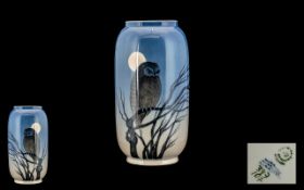 Royal Copenhagen Porcelain Vase decorated with an owl in a twilight scene. No. 347.