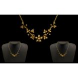 Antique Period Ladies Pretty 9ct Gold Attractive Necklace set with seed pearls shamrock flower