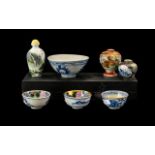 Seven Miniuture Piece of Oriental Porcelain painted snuff bottle, 2 small vases, 4 small tea bowls.