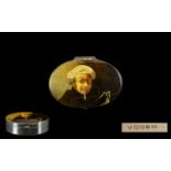 Contemporary Large Oval Shaped Silver and Enamel Lidded Box with a Picture of The Artist Rembrandt