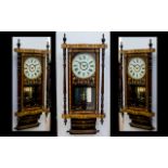 French Late 19th Century Inlaid Wooden Wall Clock. Height of Clock 35 Inches - 85 cm, Width 15.5