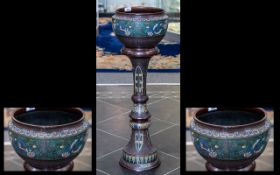 Chinese Antique Bronze & Enamel Plant Pot on pedestal base of typical form,